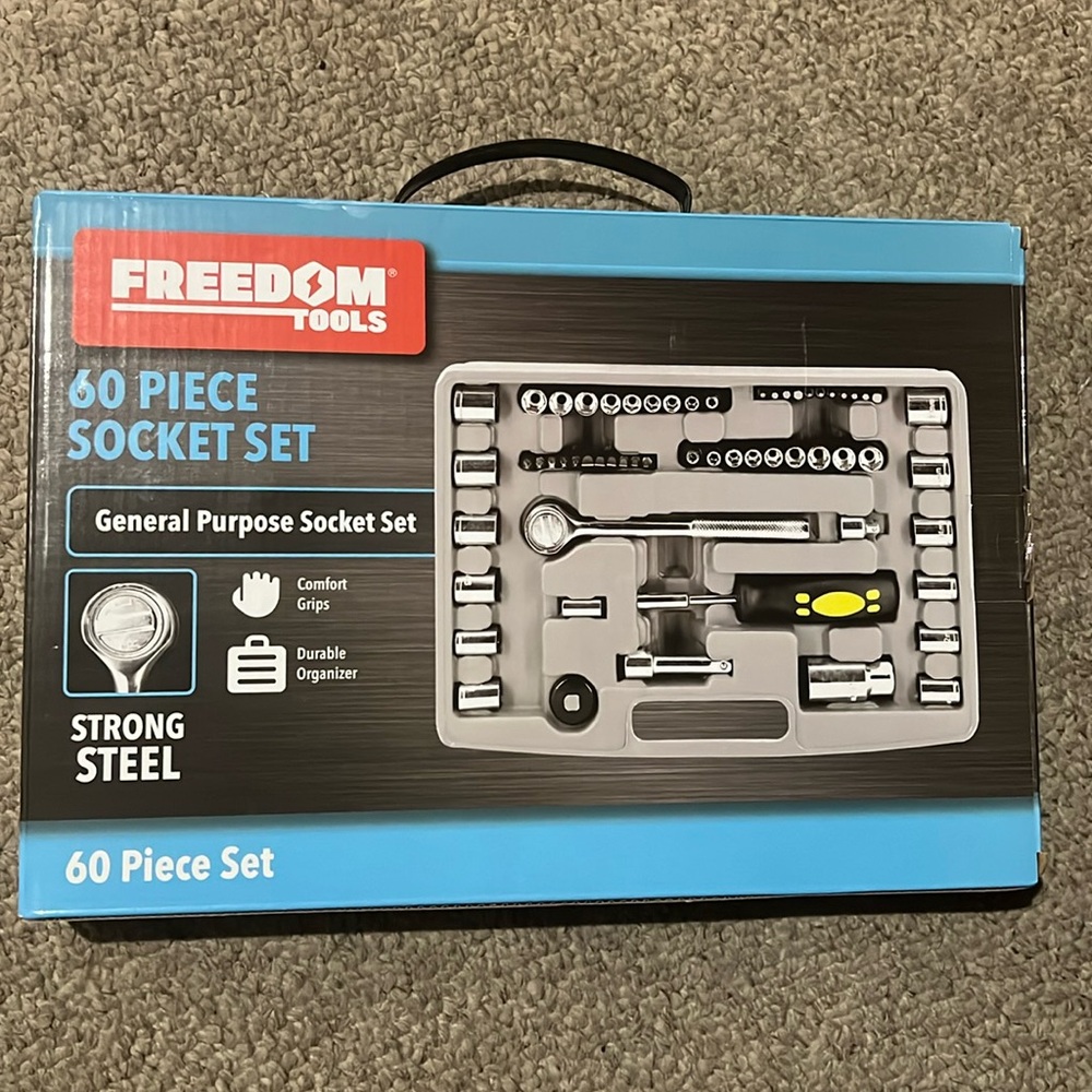 Freedom Tools 60 Piece General Purpose Steel Socket Set in Case Boxed Set